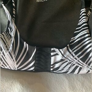 Athleta Swim Square Neck Bikini Top Bra XS Black White 64023 Stretch Mesh Detail